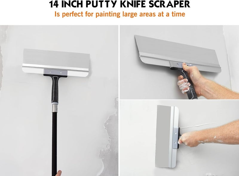 Rolling Dog 14 Inch Taping Knife - Drywall Taping Knife,Threaded End Can be Attached to Extension Pole,Stainless Steel Blade,Ideal for Skimming and Smoothing Walls and Ceilings - Image 3
